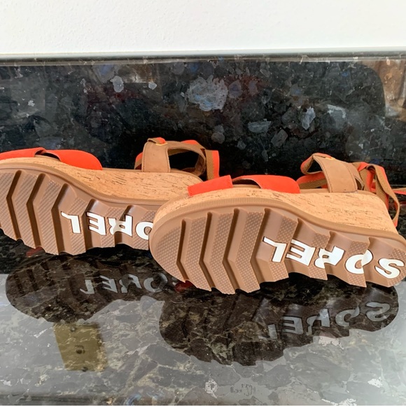Sorel Joanie 11 High Ankle Wedge Orange Suede Laceup Sandals Size 6, Like New - Picture 8 of 10